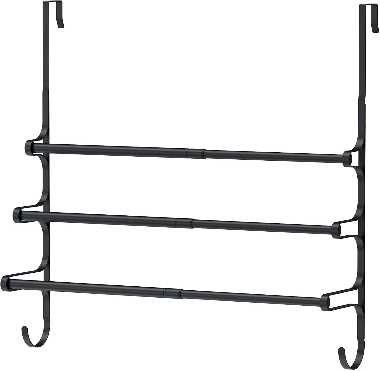 Over The Door Towel Rack, Extendable Triple Towel Storage Holder with Hooks, 24.02 Inches Towel Bar Hanger Towel Racks for Bathroom (Black)